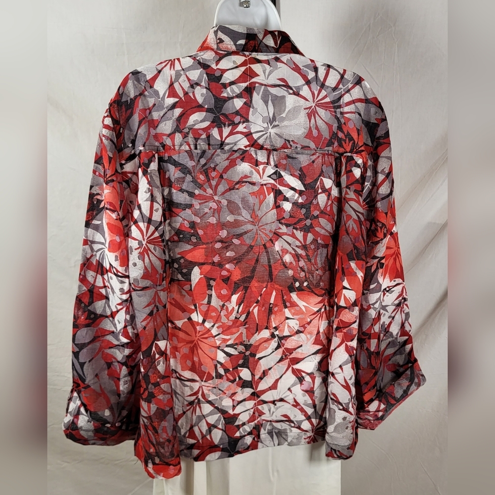 RUBY RD. Red and Black Tropical Print Button Up Shirt Jacket - Size 18W or 1X - Picture 2 of 4